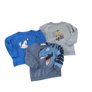 Kids 4T Graphic Sweatshirts Dino Sonic Space Gray Blue 3 Piece Bundle Pullover